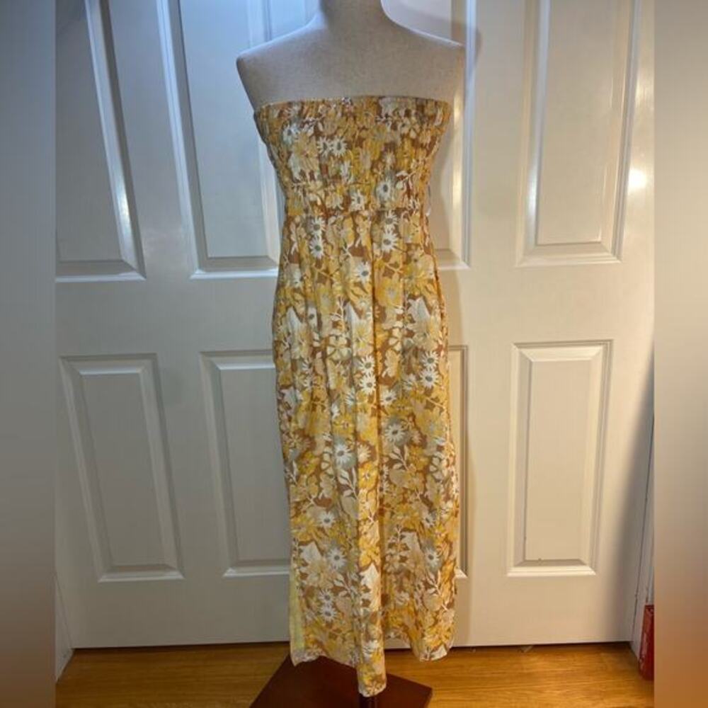 Charlie‎ holiday Marsha floral print midi strapless linen blend dress